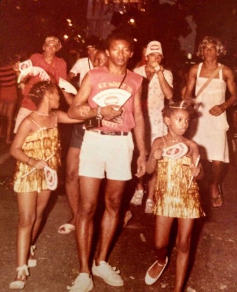 Keyna Eleison and family at the carnival in Rio de Janeiro, Brazil, 1986.