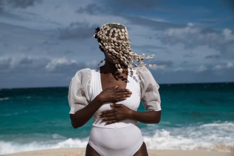 Adama Delphine Fawundu, Sea Whispers for Mami Wata at the shore of Guanahani, 2020