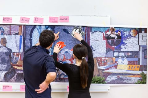 Schulworkshop Zwischen Traum und Wirklichkeit: Kunst im öffentlichen Raum mit Schüler*innen der Sophie-Brahe-Gemeinschaftsschule und Simon Brunel im Rahmen von Echos der Bruderländer. Foto: Laura Fiorio