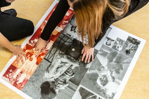 Schulworkshop Zwischen Traum und Wirklichkeit: Kunst im öffentlichen Raum mit Schüler*innen der Sophie-Brahe-Gemeinschaftsschule und Simon Brunel im Rahmen von Echos der Bruderländer. Foto: Laura Fiorio