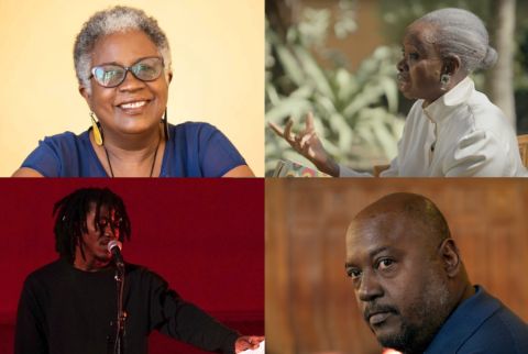 Clockwise, from top left: Évelyne Trouillot, 2020. Photo: Plimay; Ken Bugul. Photo: Chanel; Lyonel Trouillot. Photo: Ulf Andersen; Jean D'Amérique. Photo: Tristan Savoy