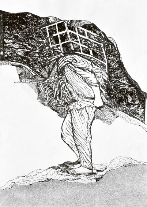 Vikrant Bhise, drawing from the series Sanitary Workers II (2023)