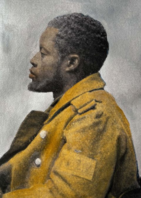 Abdoulaye Niang, photographed by Wilhelm Doegen, 1917, hand colourized by Anette Hoffmann(2024). Image: courtesy of the artist