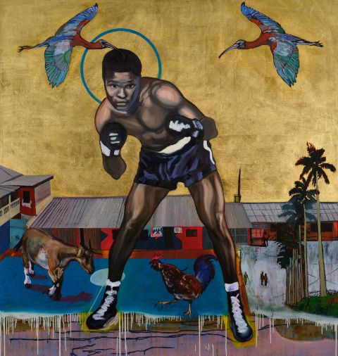 Godfried Donkor, St Roy Ankrah III (2023), Öl, Acryl und Blattgold aufLeinwand, 193×185 cm, Courtesy of Godfried Donkor und Gallery 1957