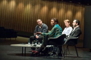 Krieg erzählen. Milo Rau, Elisabeth Kaneza, Andrea Böhm und Philip Gourevitch (v.l.n.r.) | Wer erzählt? Perspektive Ruanda